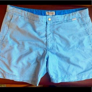 Ibiza Ocean Club Gingham Blue White Swim Trunks Size 34